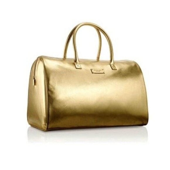 Michael Kors Gold Weekender Overnight Carry On Bag Tote Duffel - Picture 1 of 14